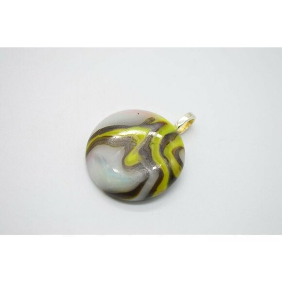 Brown Yellow Blue White Swirl Flattened Glass Jabo - Picture 2 of 4